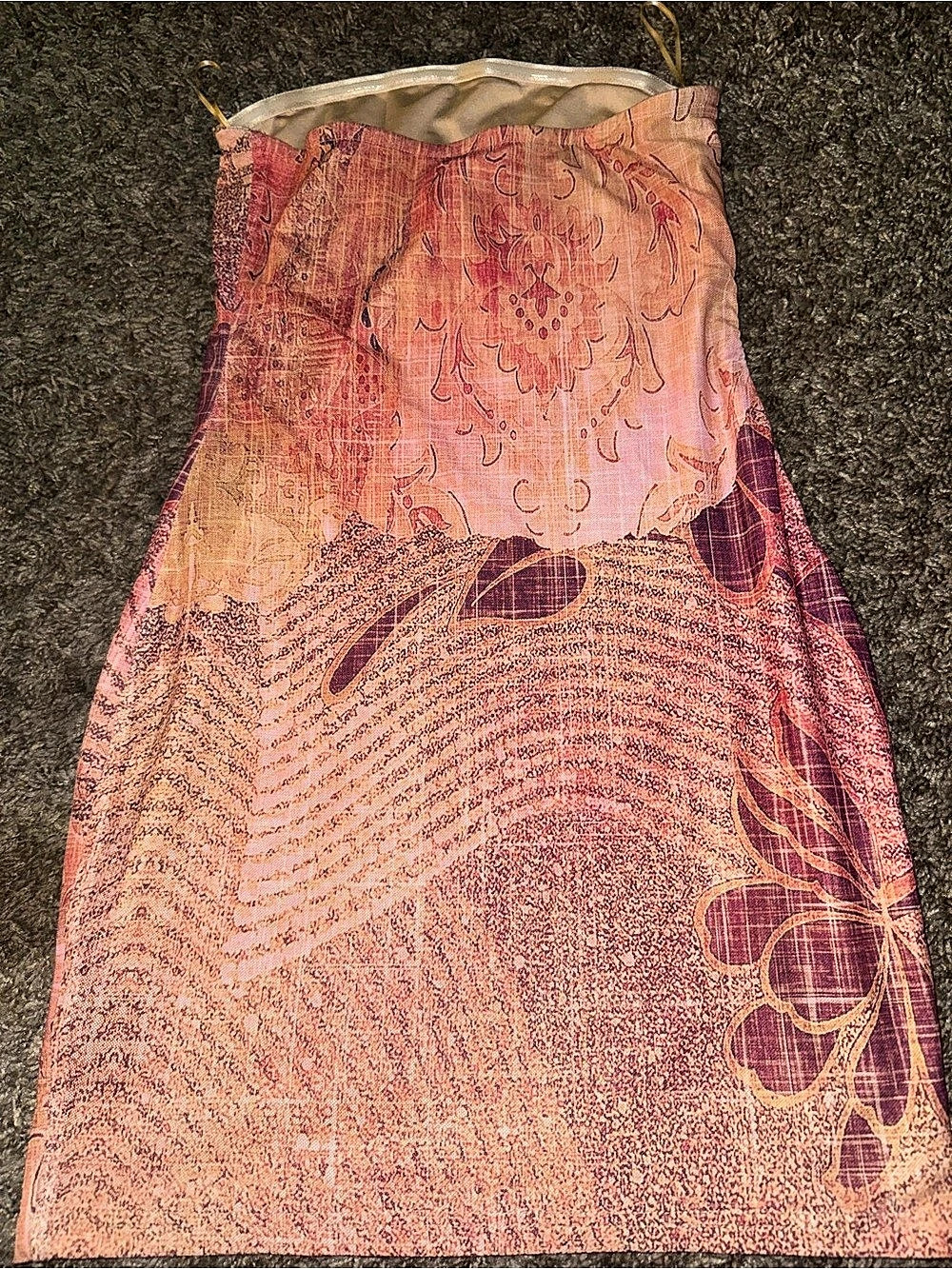 Abstract Strapless Mini Dress in Pink & Purple